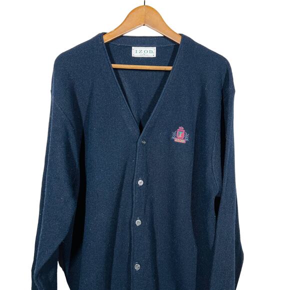 Vintage Izod Collegiate Cardigan Sweater Button Up Navy Acrylic - XL - Picture 1 of 6